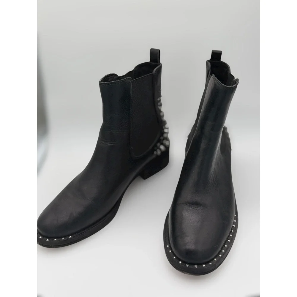 Sam Edelman Black Leather‎ Studded Spiked Chelsea Ankle Boots Womens 6 SE Logo